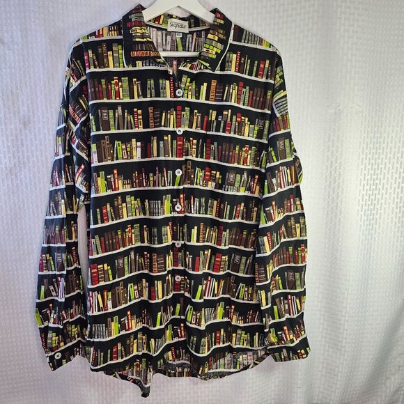 Library Book Print Button-Down Shirt By Signals XL Excellent condition - Picture 1 of 7
